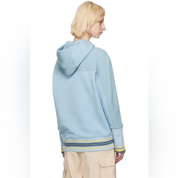 Nicholas Daley Paneled Stripe-Trim Hoodie Blue Waffle Knit Unisex - Picture 2 of 8